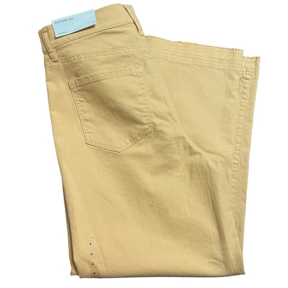 NWT LOFT Yellow Jeans High Rise Slim Wide Leg Cropped Unfinished Hem Size 4 - Picture 8 of 11